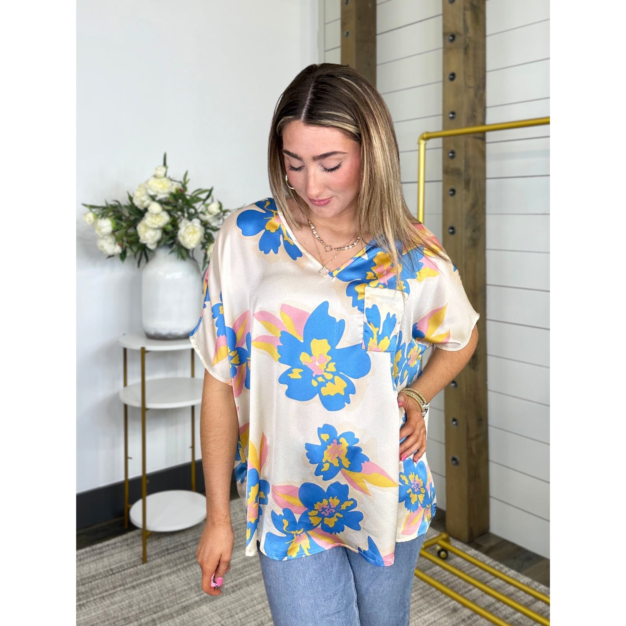 Come Away With Me Boxy Satin Leigh Top