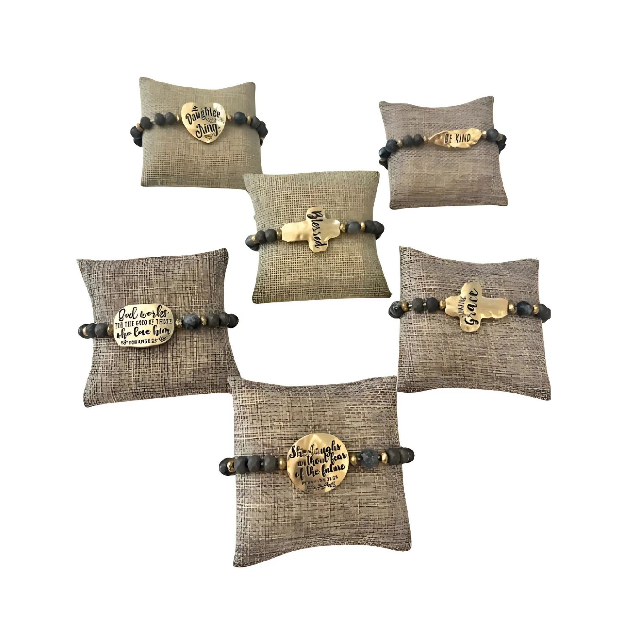 Beaded Stretch Bracelet with Engraved Message