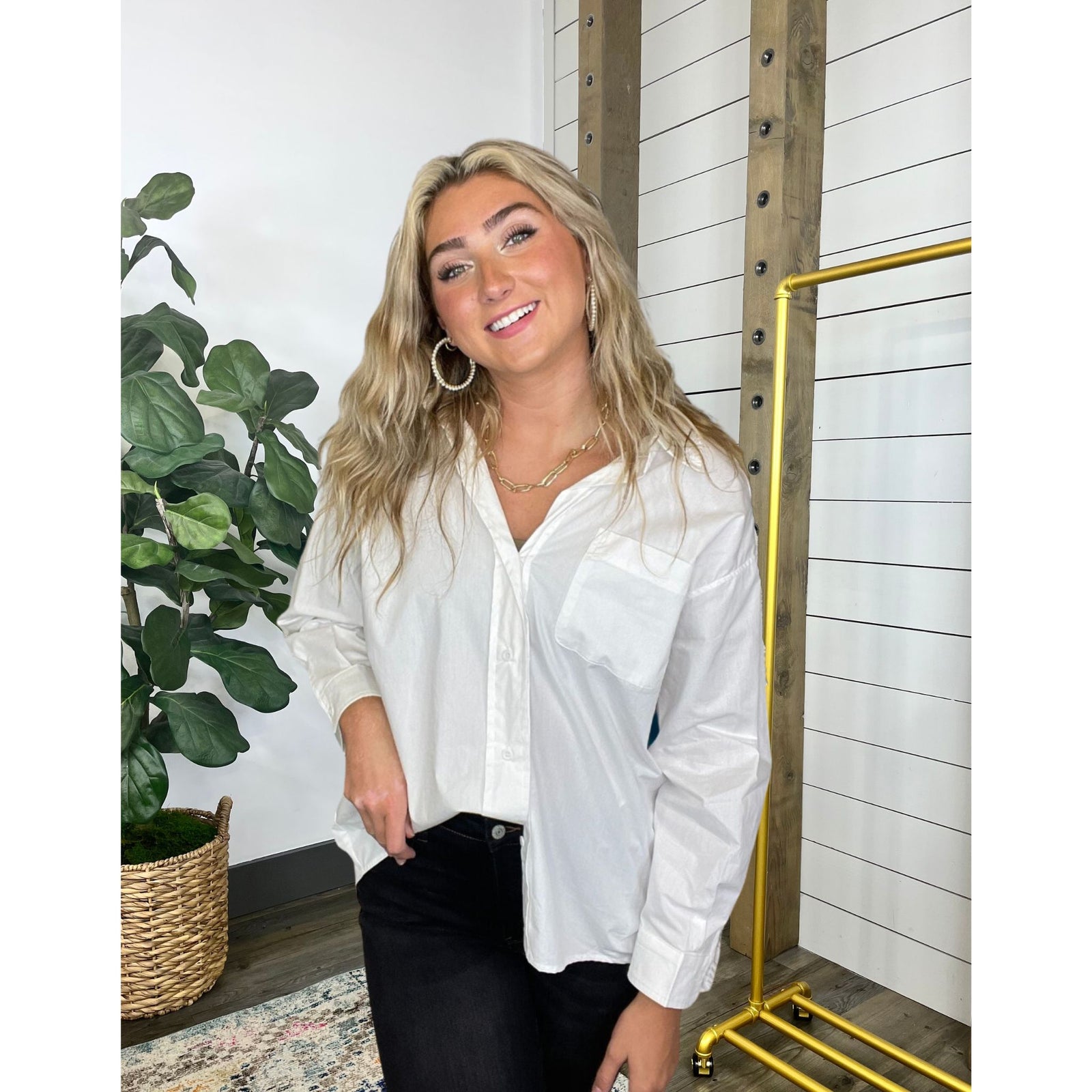 Never Leave Oversize Button Down Top