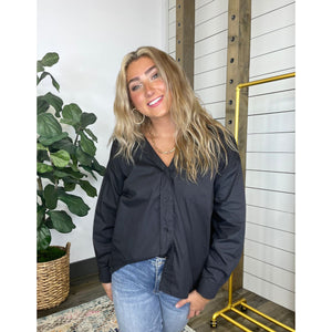Never Leave Oversize Button Down Top