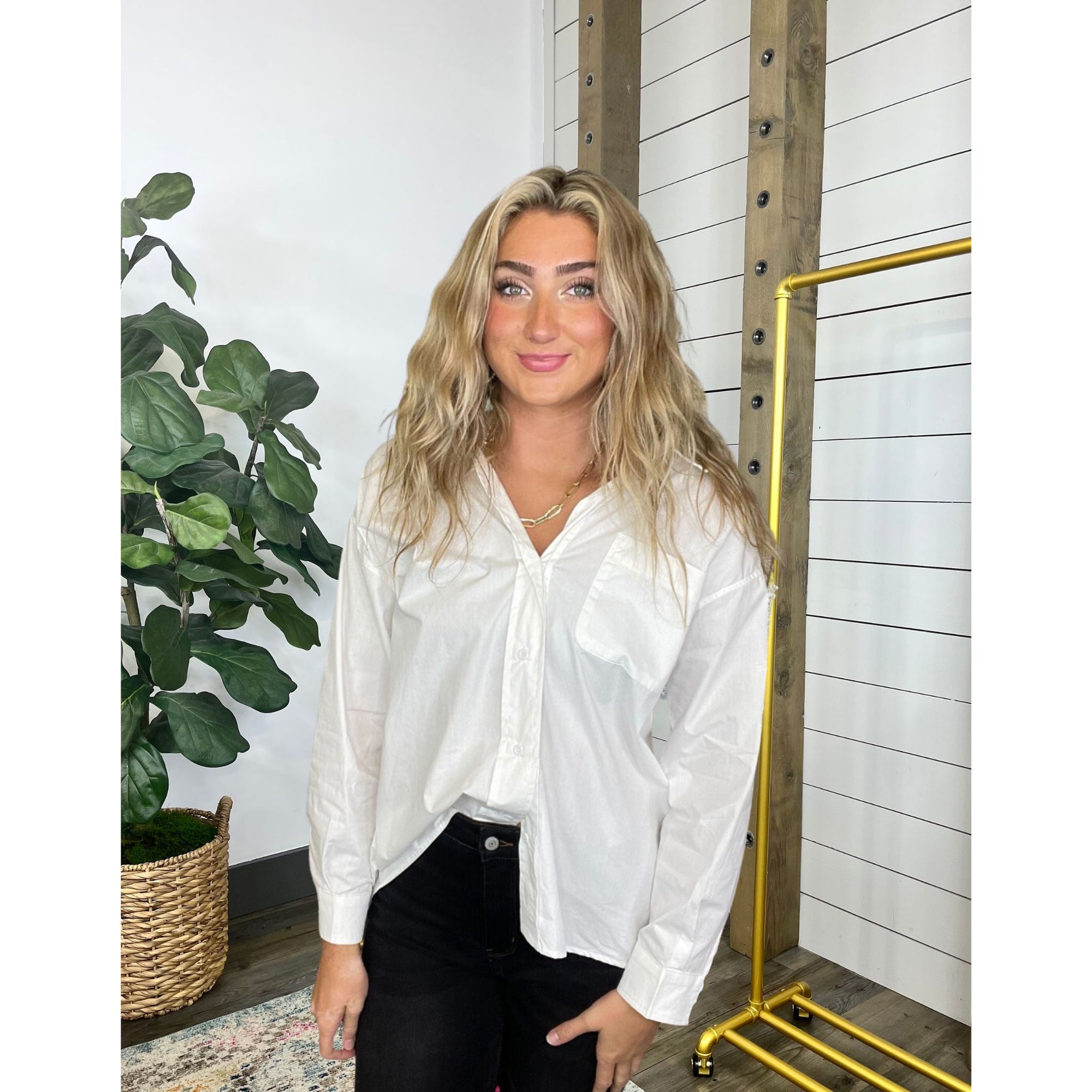 Never Leave Oversize Button Down Top