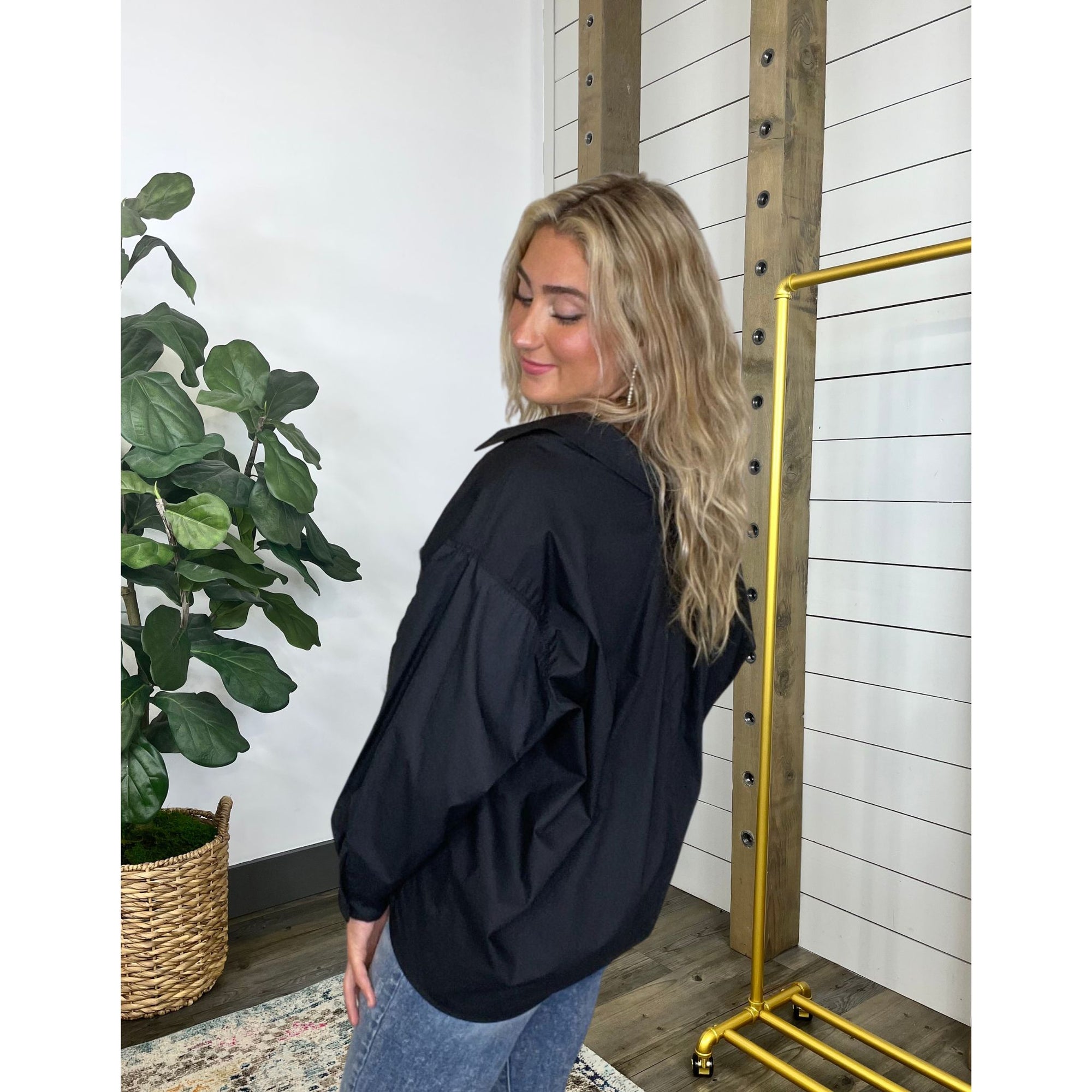 Never Leave Oversize Button Down Top