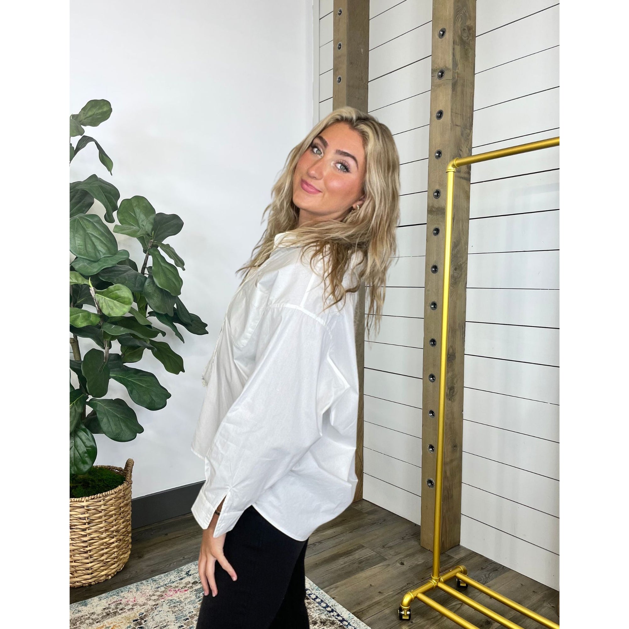 Never Leave Oversize Button Down Top