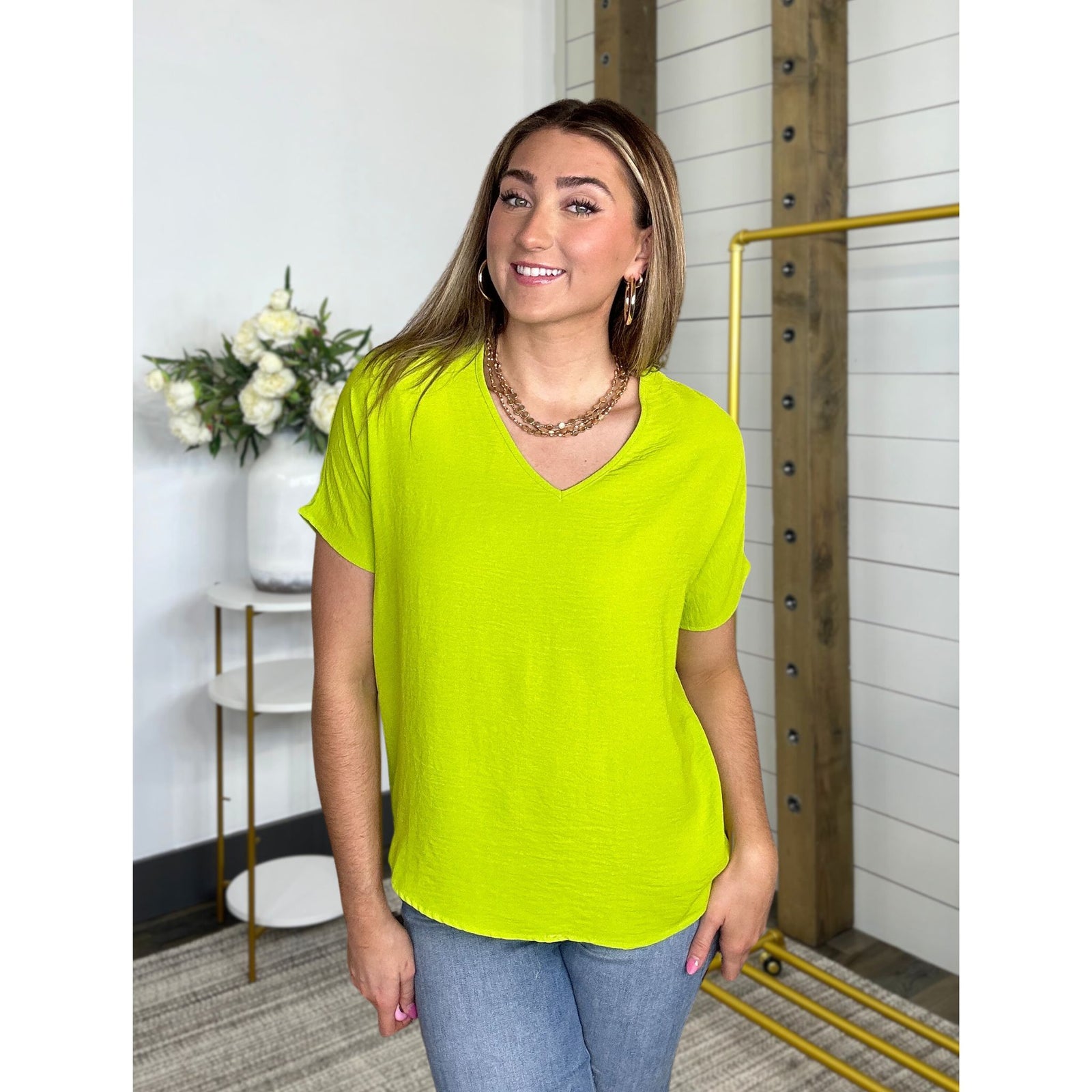 Short Sleeve V Neck Blouse