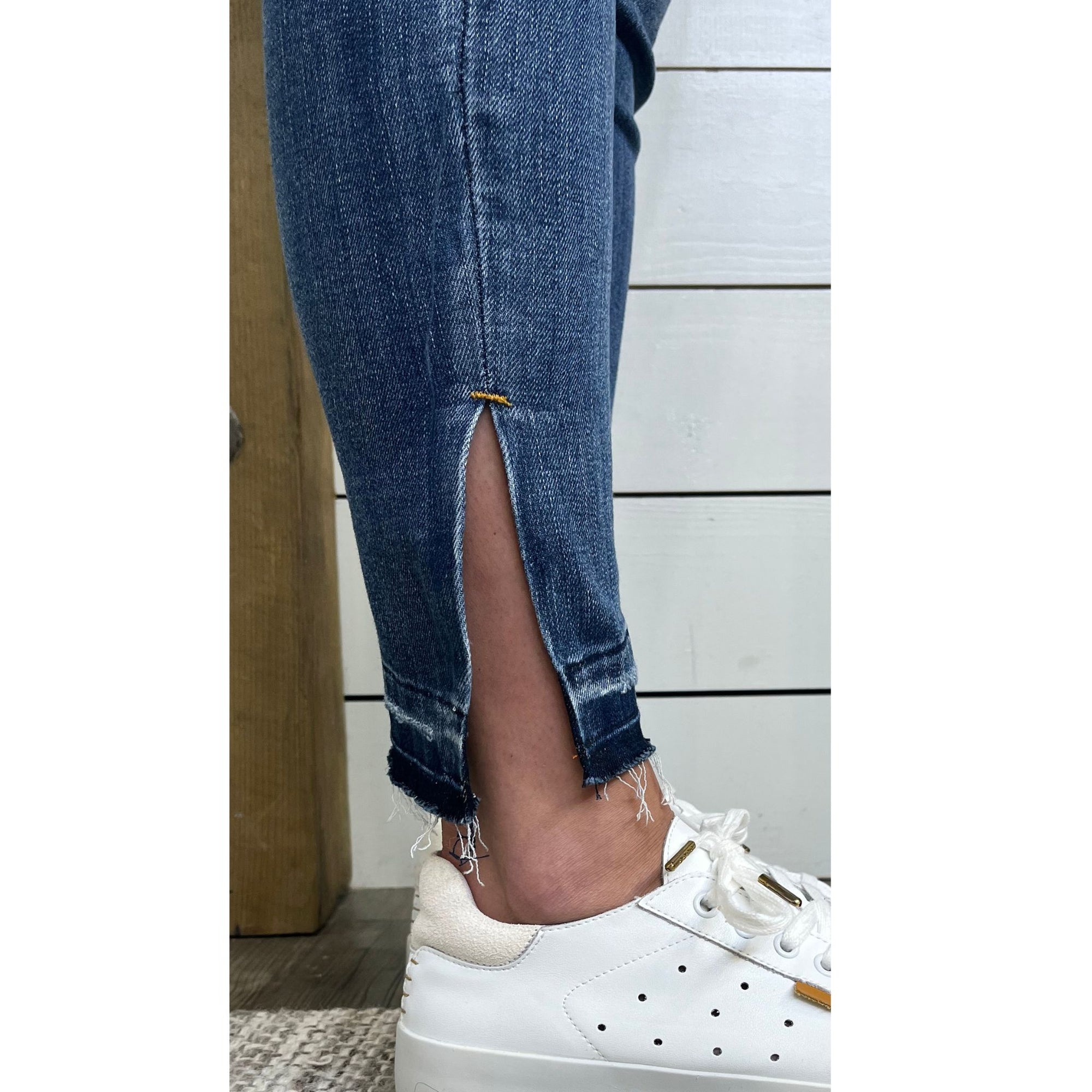 Kelsey Released Hem Side Slit Skinny Denim-Judy Blue