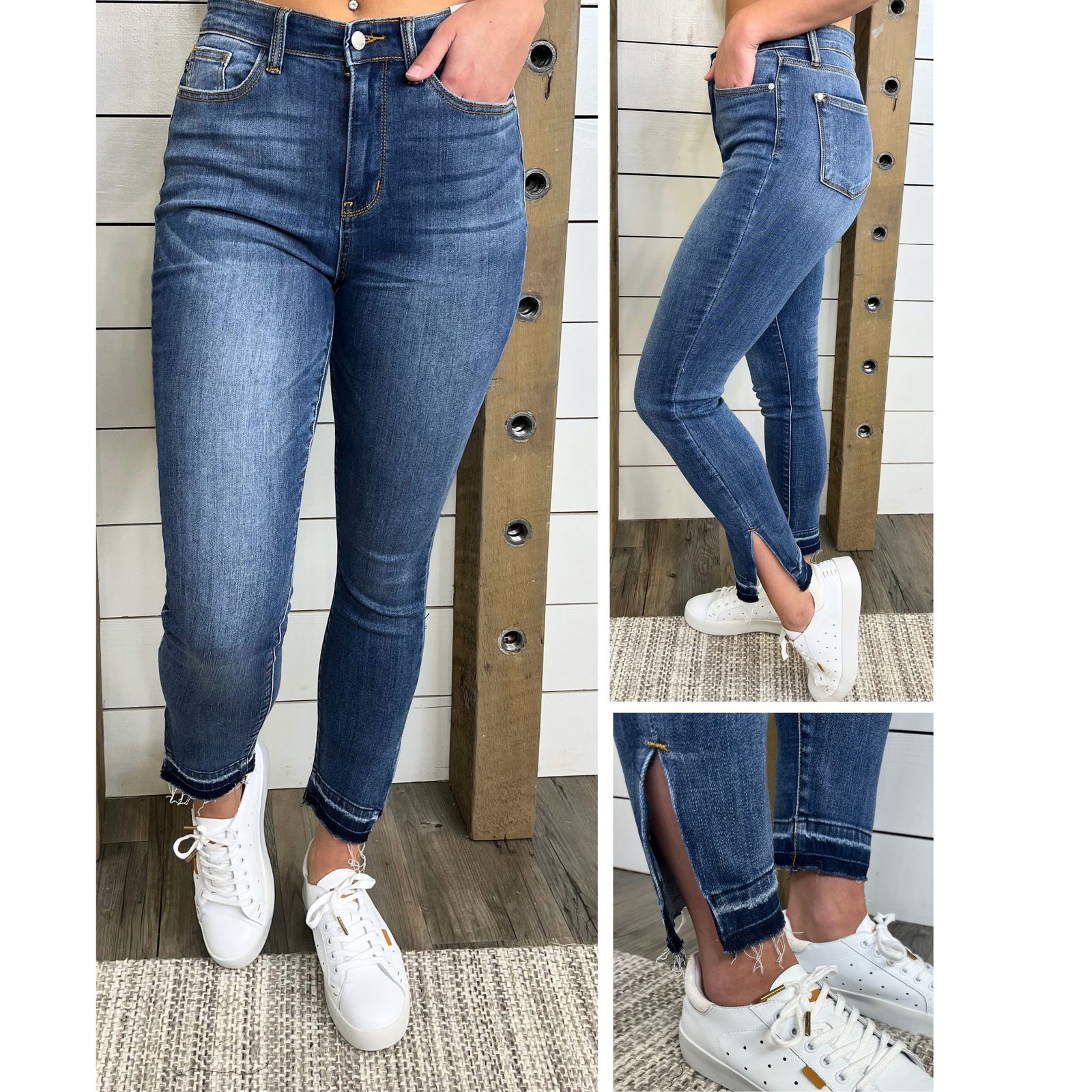 Kelsey Released Hem Side Slit Skinny Denim-Judy Blue