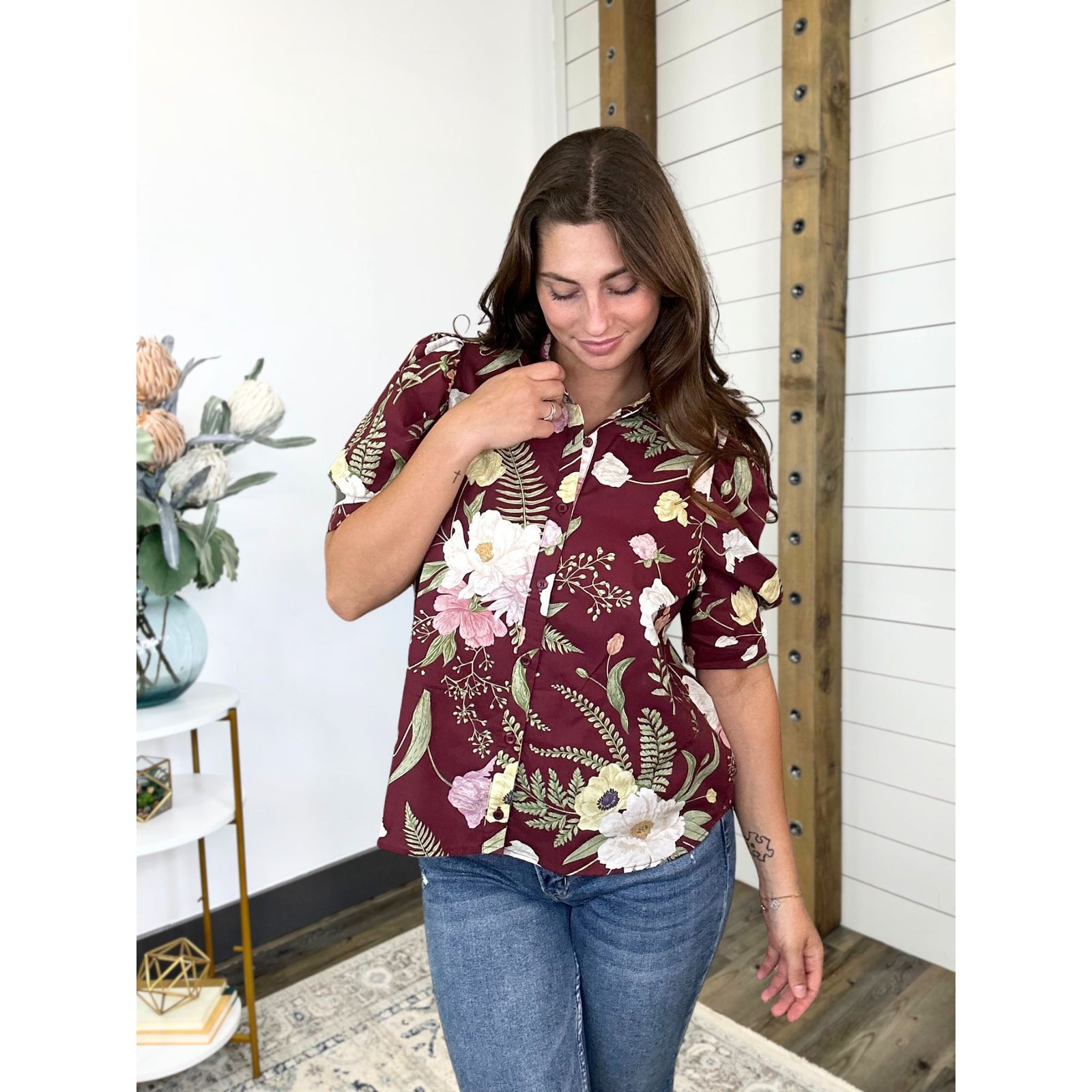 Know The Story Floral Button Down Top
