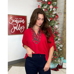 Center Of Attention Plaid Pop Top