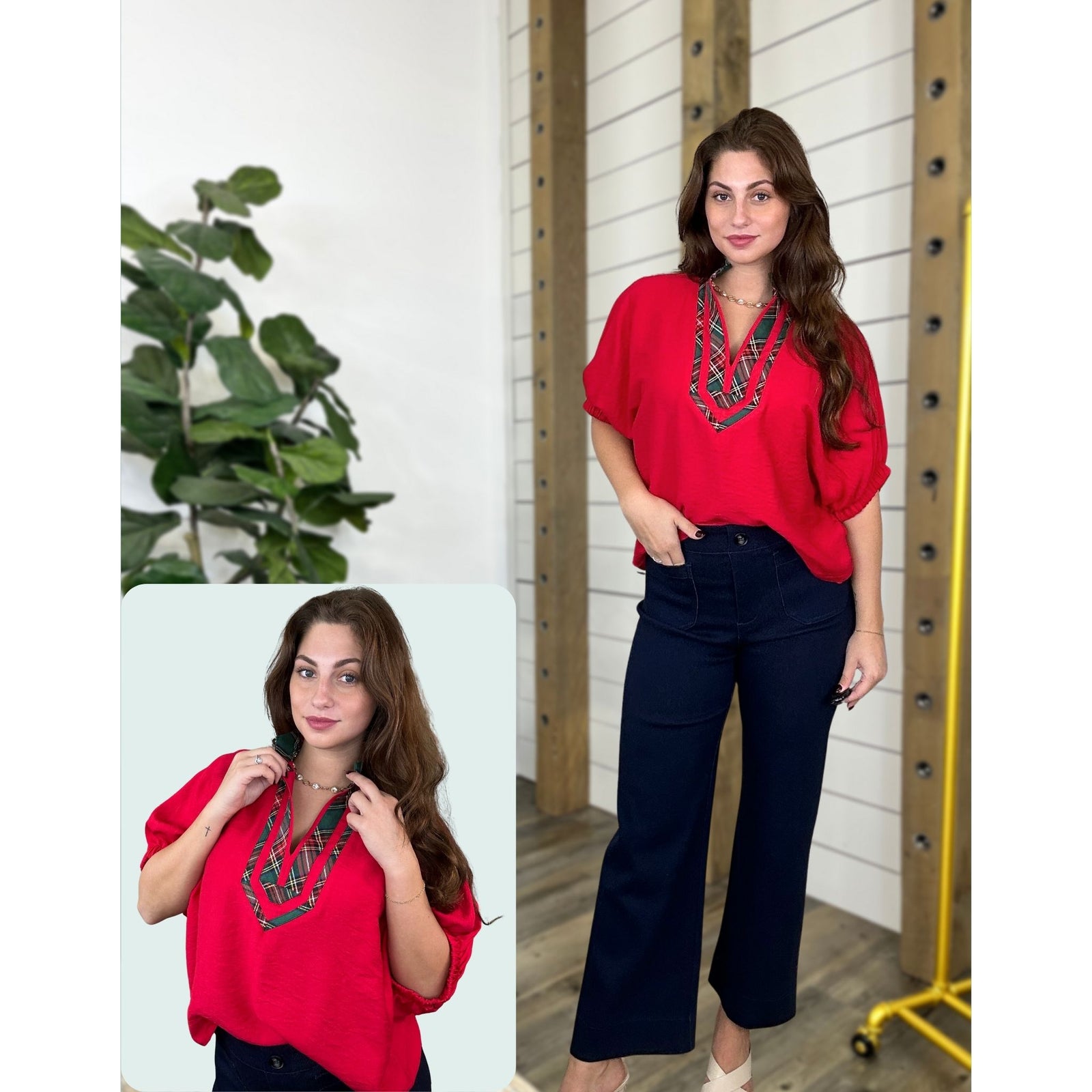 Center Of Attention Plaid Pop Top