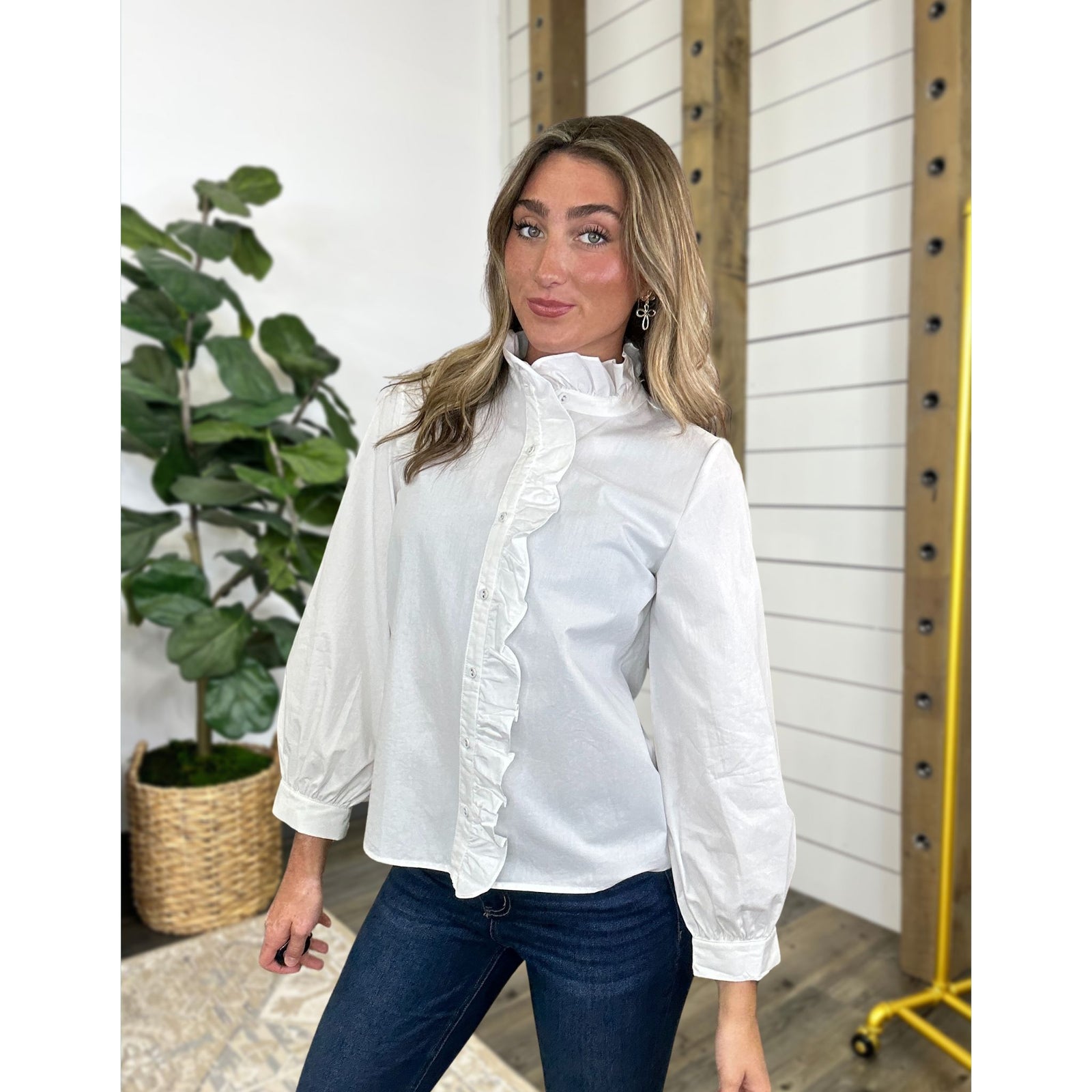 Long Sleeve Ruffle Radiance Solid Top