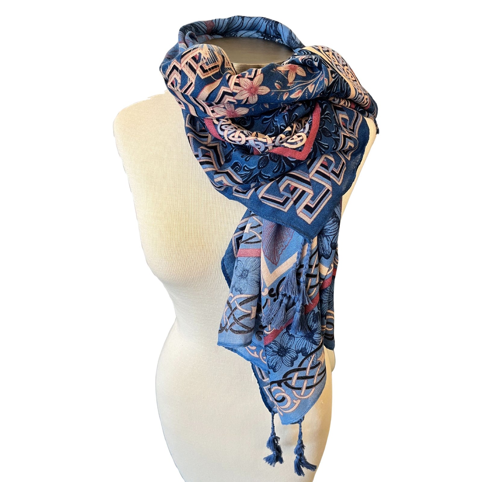 Floral Shawl/Scarf with Tassels