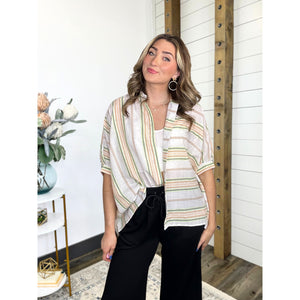 Sunset Stripes Button Up Top