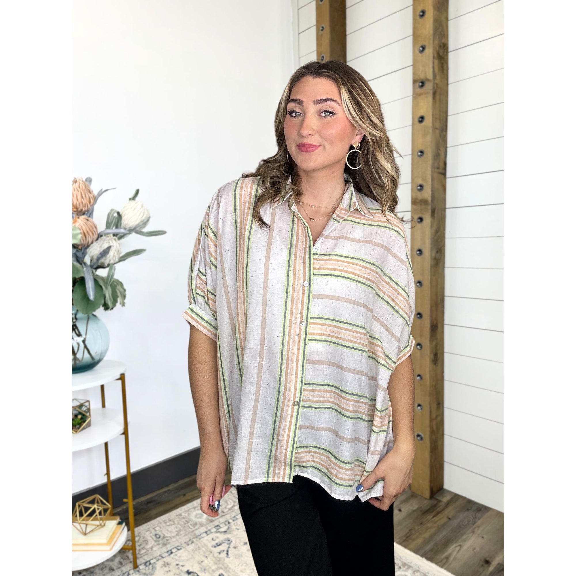 Sunset Stripes Button Up Top
