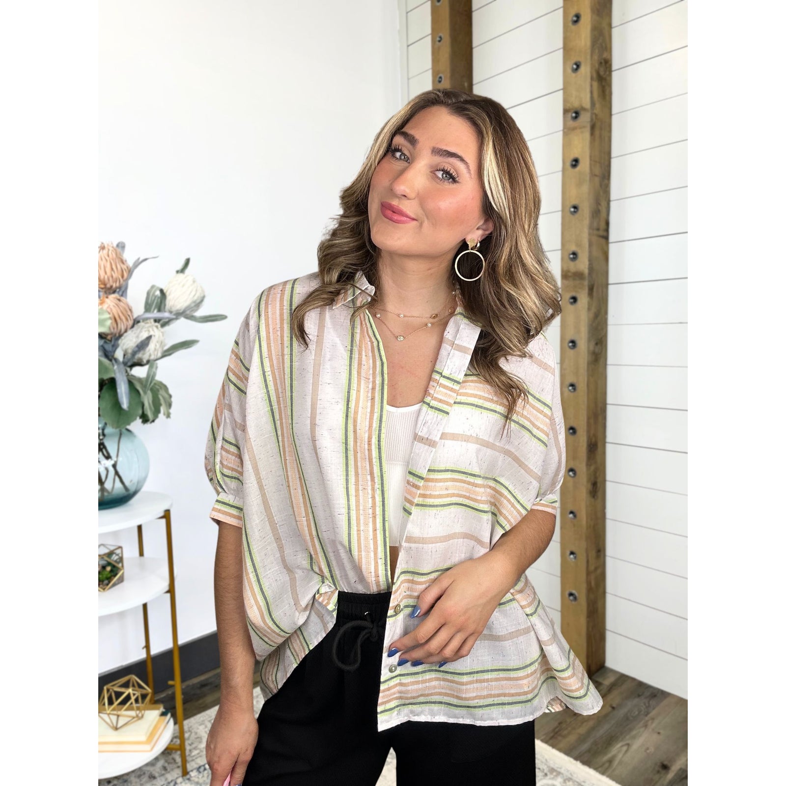 Sunset Stripes Button Up Top
