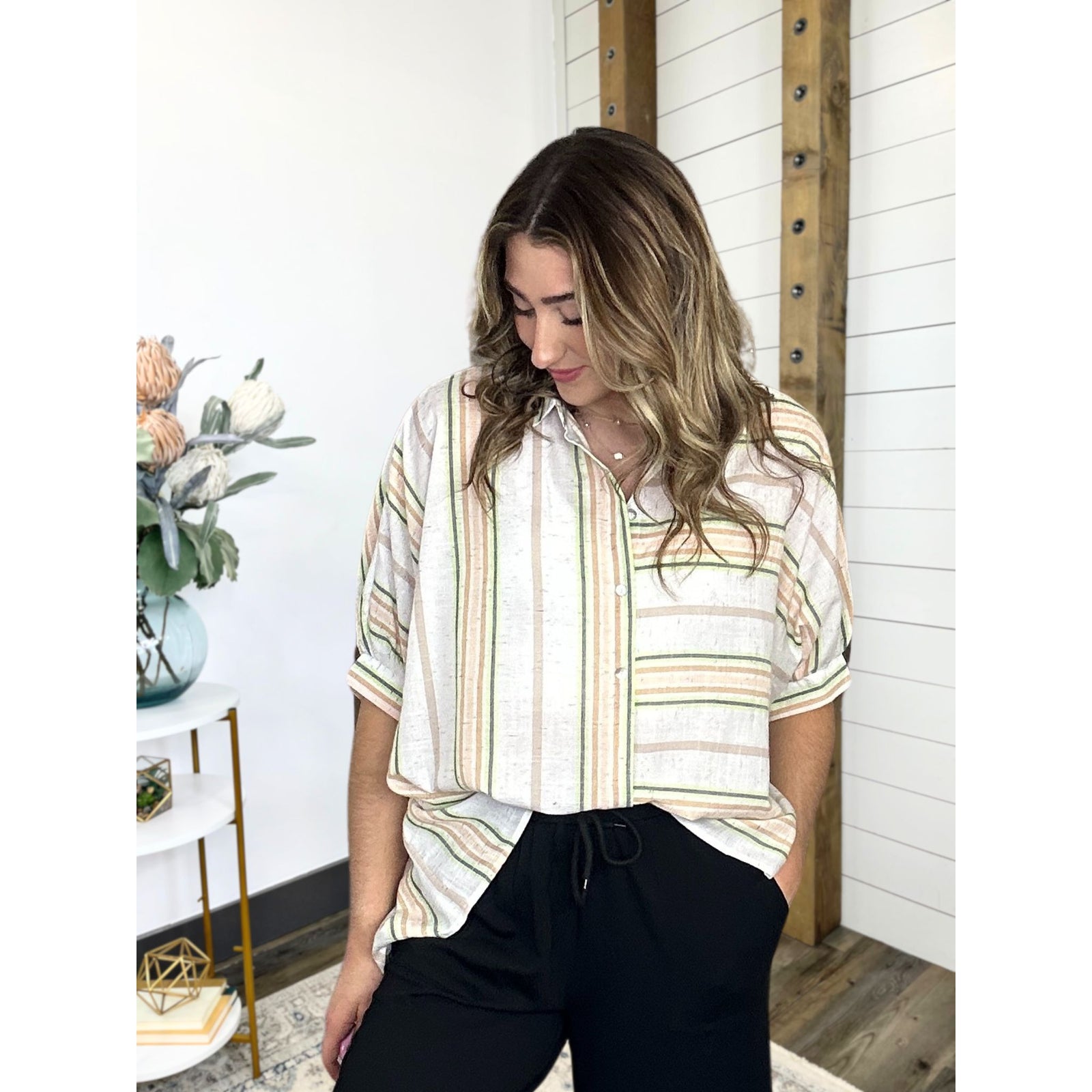 Sunset Stripes Button Up Top