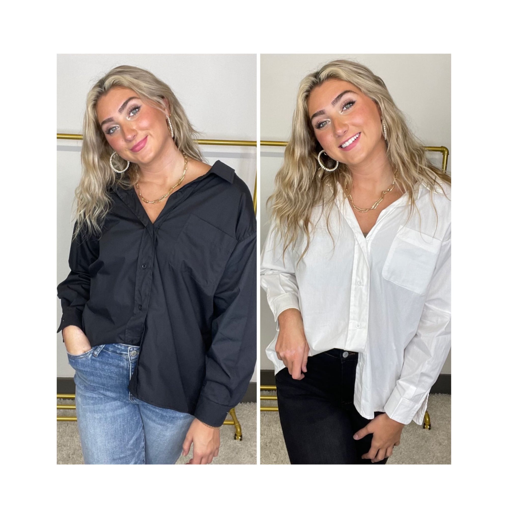 Never Leave Oversize Button Down Top