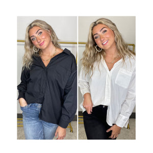 Never Leave Oversize Button Down Top